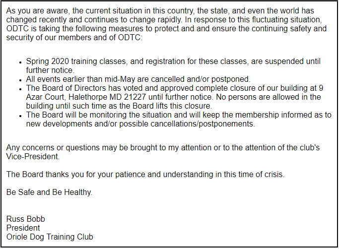 COVID Presidents Letter